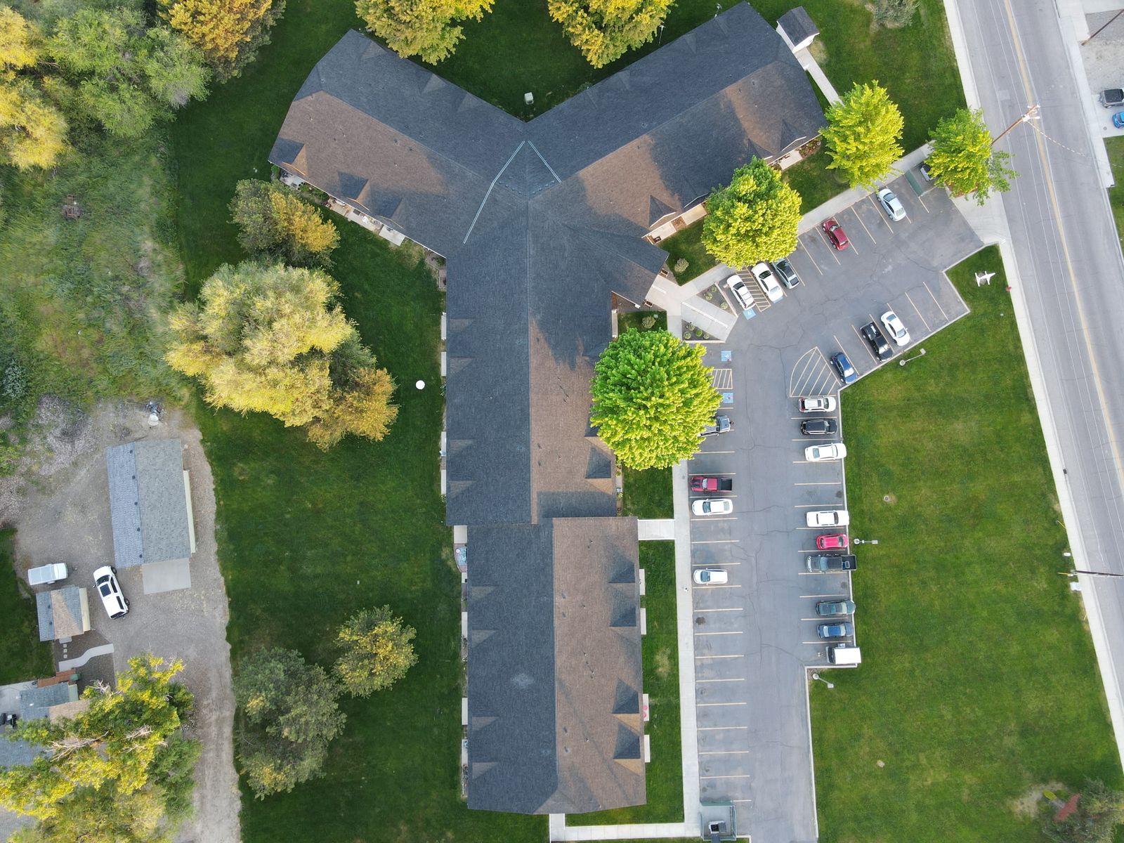 A church reroof from the air