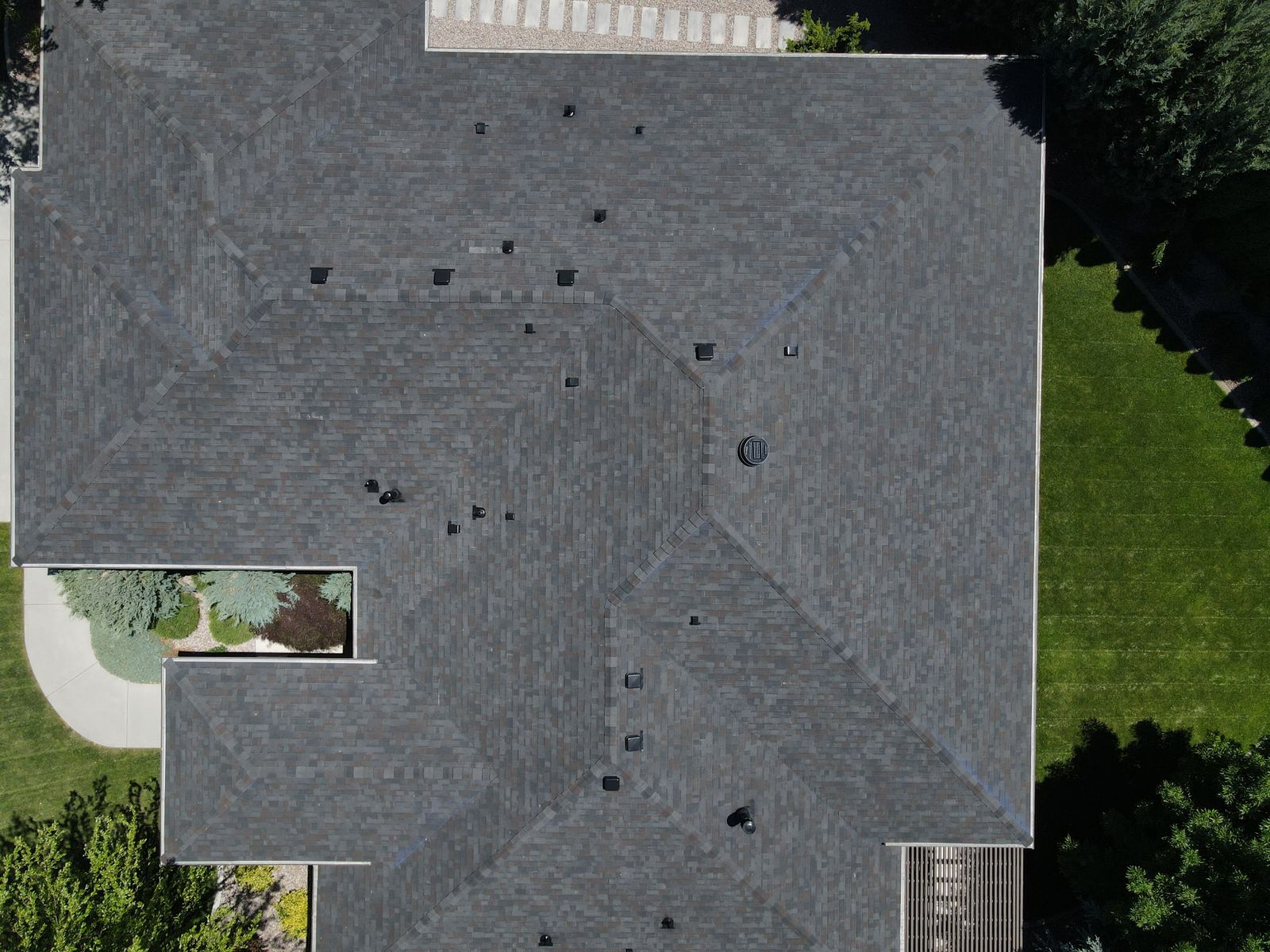 A completed architectural shingle roof