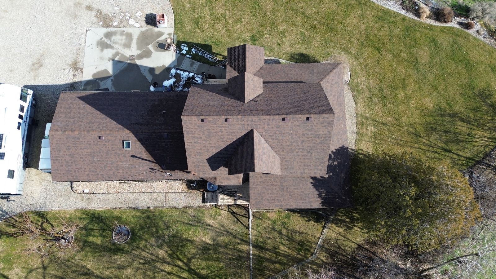 Brown shingle backing onto open fields