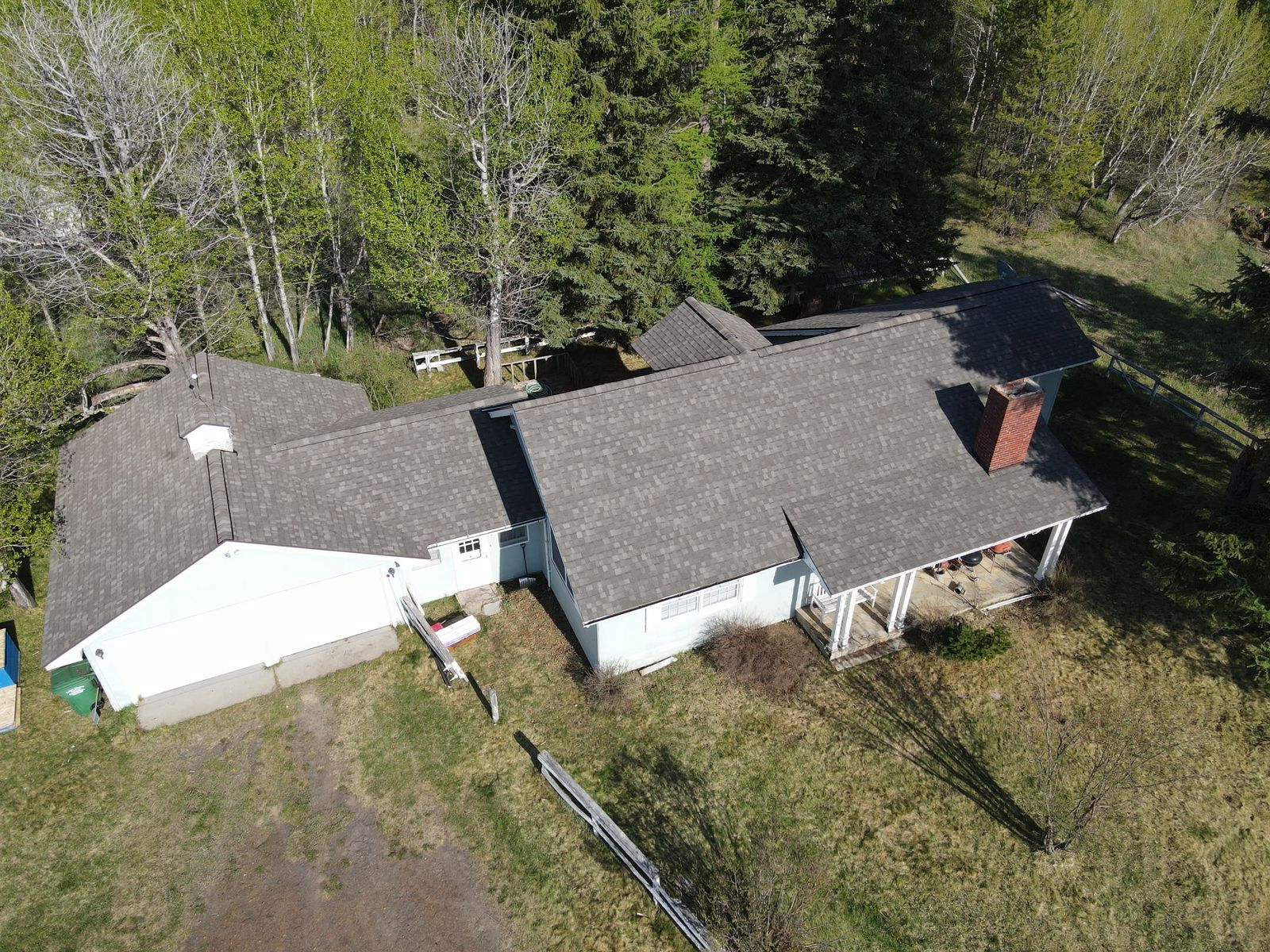 Chimney flashing on a wooded property