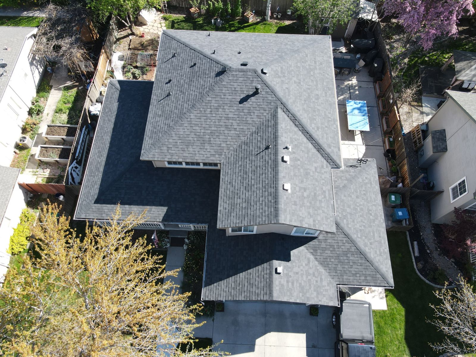 A two-story suburban home from above